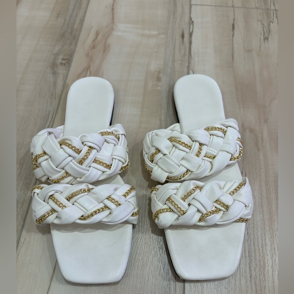Shoes - White and Gold Braided Sandals